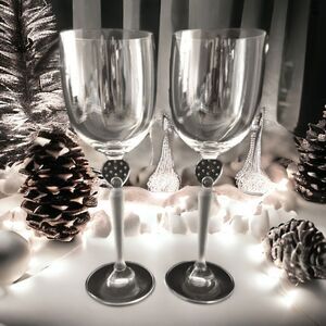Mikasa MOONLIGHT FROST Wine Glass Goblet Crystal Long Frosted Stem 9.75" Bubbles